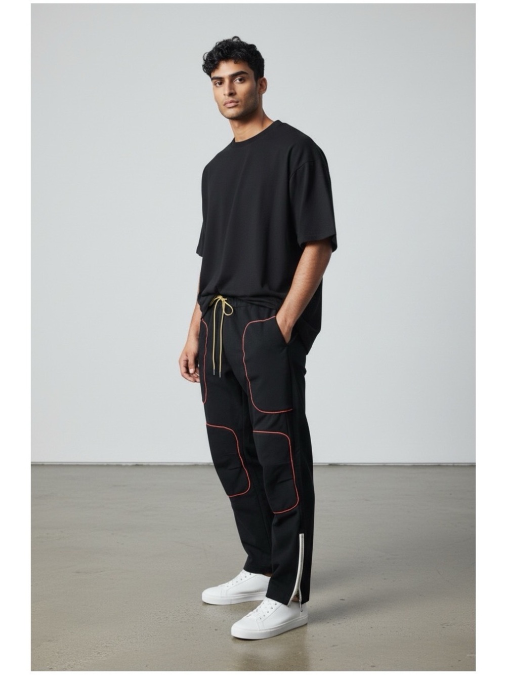 Rhude Men’s Sz S Black Red Rally Moto Sweatpants Knit Stretch Ponte Pull On